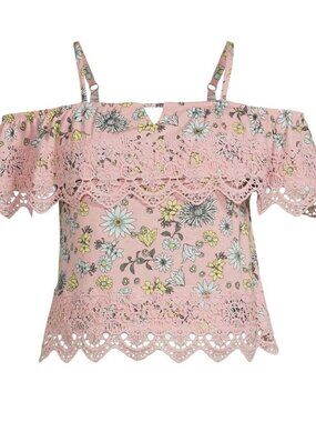 No Boundaries Cropped Sleeveless Off-Shoulder Top Pink Floral Size M